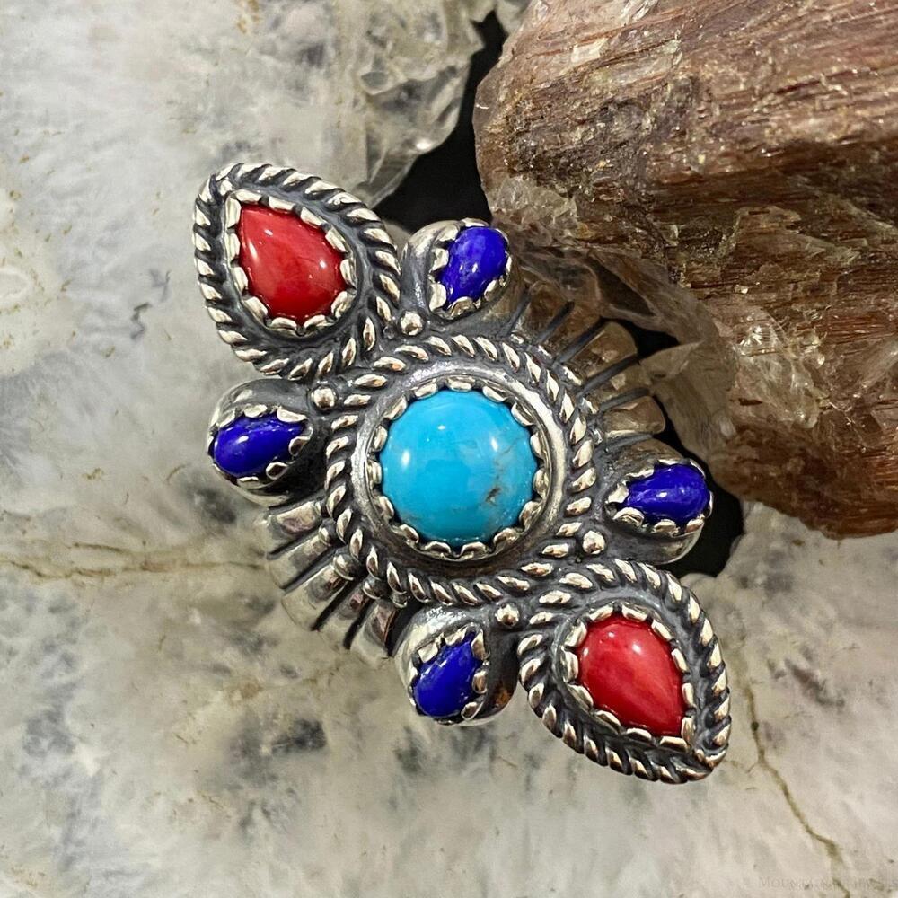 Carolyn Pollack Sterling Silver Multi-gemstone Decorated Ring For Women Size 10